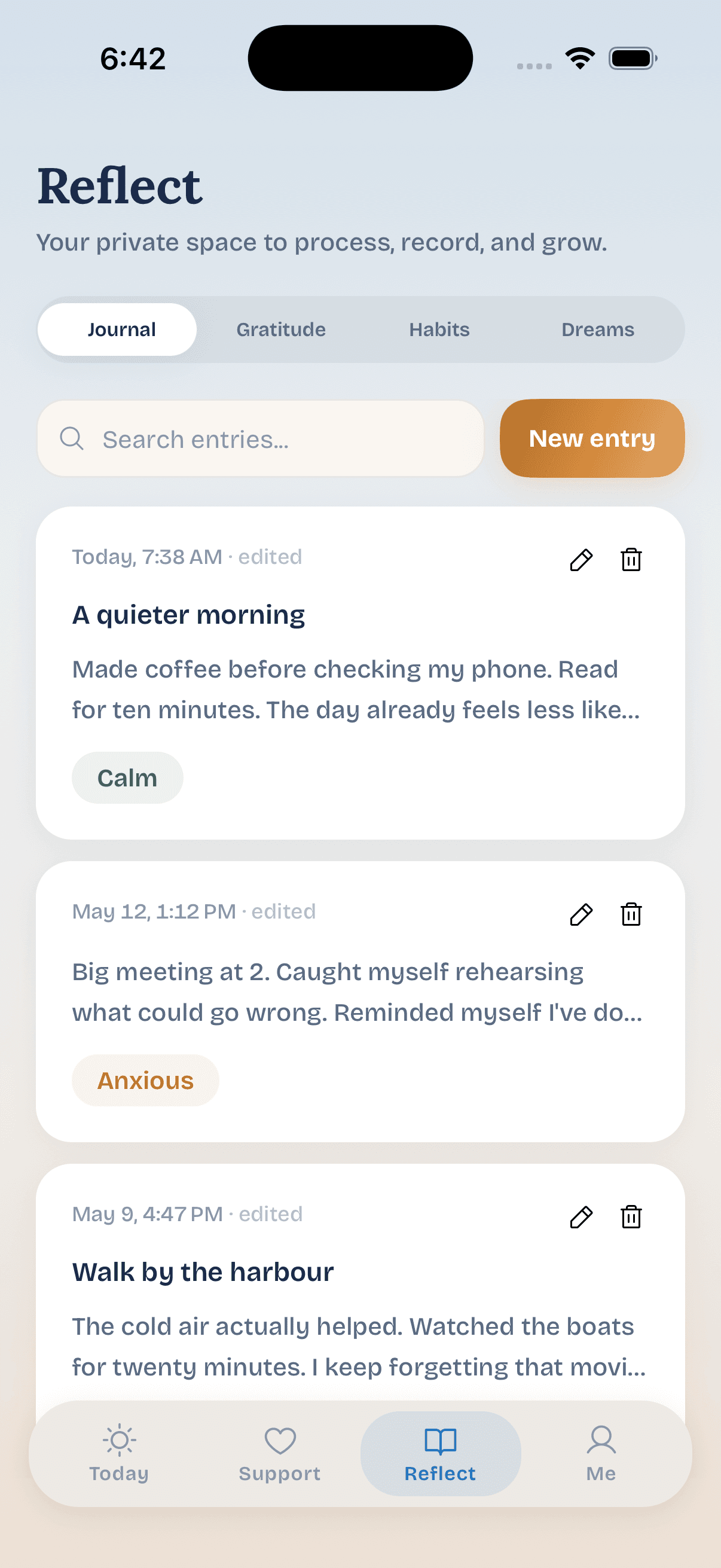 Screenshot of the Journal tab in Den Krøllede Hjerne